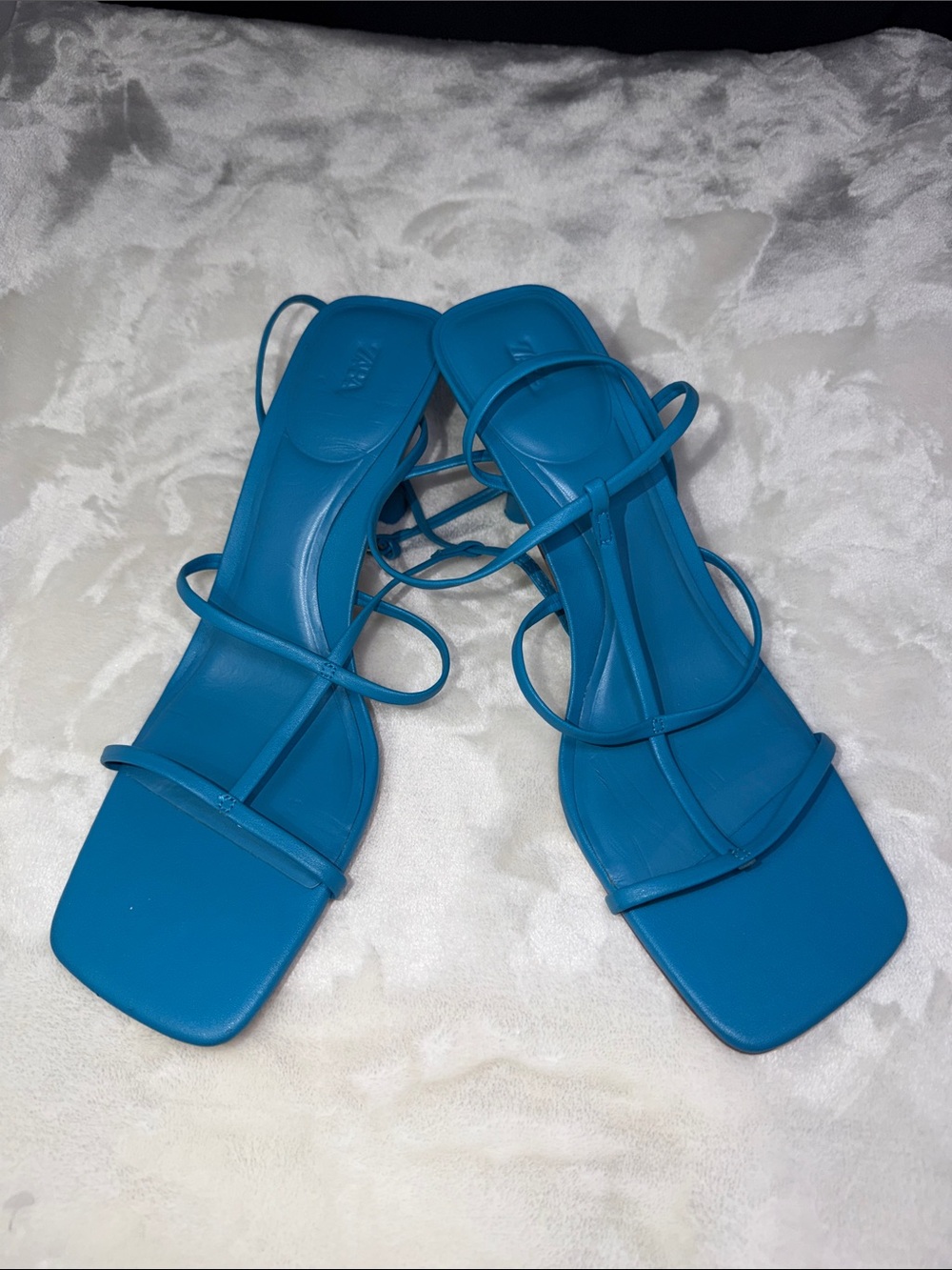 NWT TURQUOISE Blue Zara Strappy Square-Toe Women's Sandals Size 41